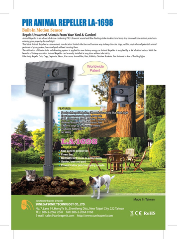 LA-1698 紅外線超音波驅狗貓器, 驅狗器, 驅動物器, 驅貓器